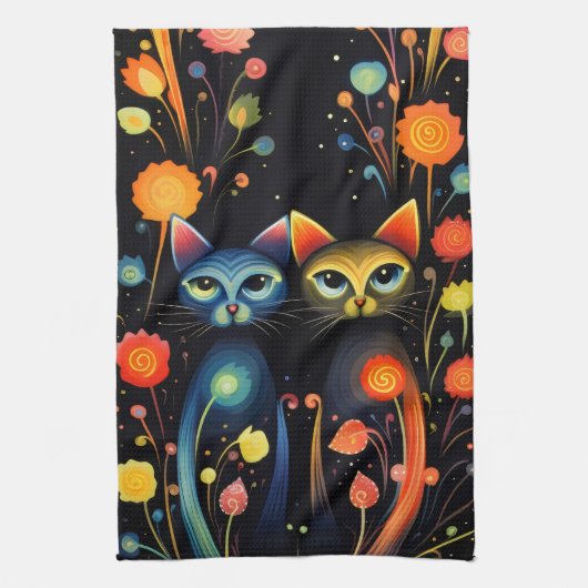 Blauwe en rode katten theedoek (Verticaal)