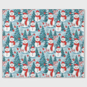 Blauwe en rode kerstmannen feestelijk cadeaupapier (Vlak)