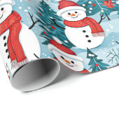 Blauwe en rode kerstmannen feestelijk cadeaupapier (Rol Hoek)