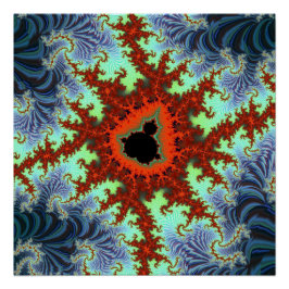 Blauwe en Rode Mandelbrot Fractal Perfect Poster