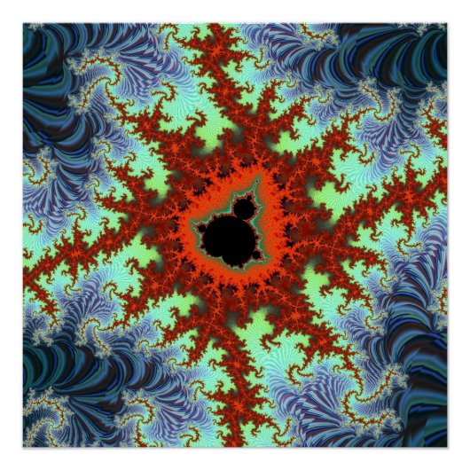 Blauwe en Rode Mandelbrot Fractal Perfect Poster (Voorkant)