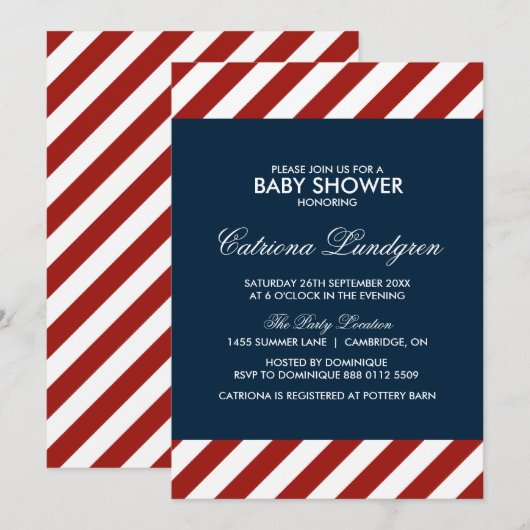 Blauwe en rode Nautische Baby shower Kaart (Voorkant / Achterkant)