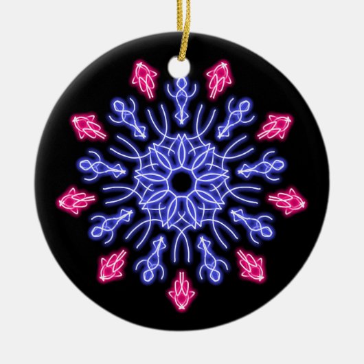 Blauwe en rode neon bloem keramisch ornament (Voorkant)