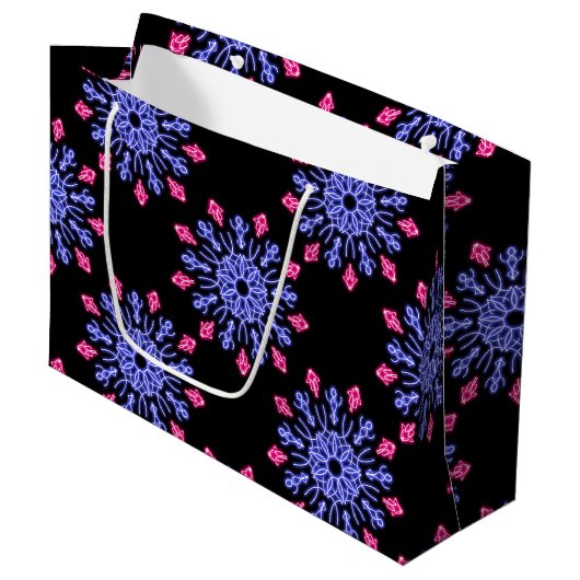 Blauwe en rode neon bloem large cadeautasje (Voorkant Gekanteld)