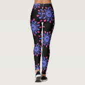 Blauwe en rode neon bloem leggings (Achterkant)