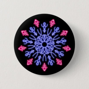 Blauwe en rode neon bloem ronde button 5,7 cm