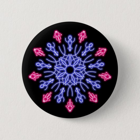 Blauwe en rode neon bloem ronde button 5,7 cm (Voorkant)