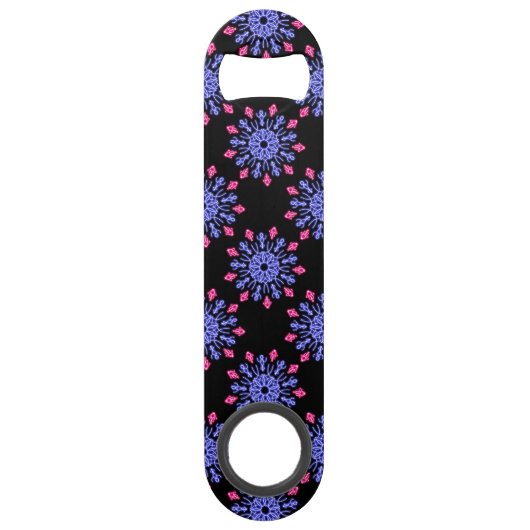 Blauwe en rode neon bloem speed flessenopener (Voorkant)