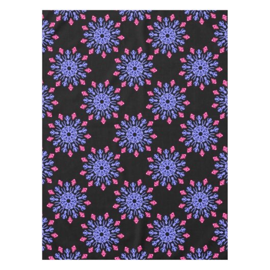 Blauwe en rode neon bloem tafelkleed (Voorkant)