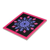 Blauwe en rode neon bloem tegeltje (Zijkant)