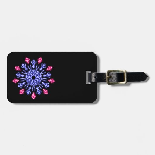 Blauwe en rode neonbloem bagagelabel (Voorkant horizontaal)