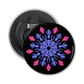 Blauwe en rode neonbloem button flesopener (Voorkant)