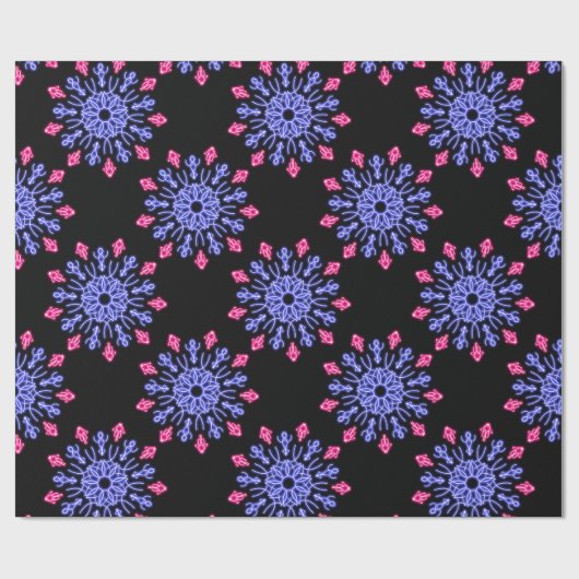 Blauwe en rode neonbloem cadeaupapier (Vlak)