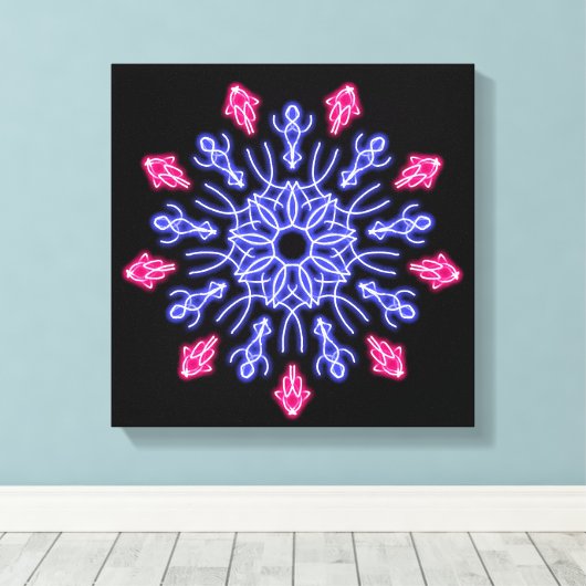 Blauwe en rode neonbloem canvas afdruk (Insitu (Houten vloer))