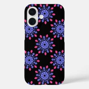 Blauwe en rode neonbloem iPhone 16 hoesje