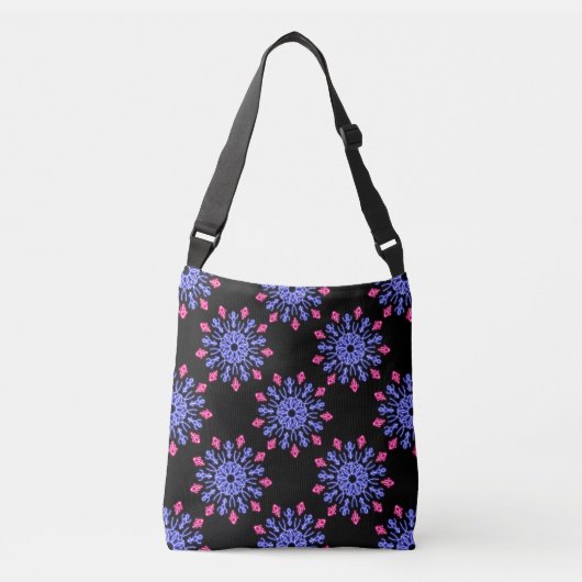 Blauwe en rode neonbloem crossbody tas (Voorkant)