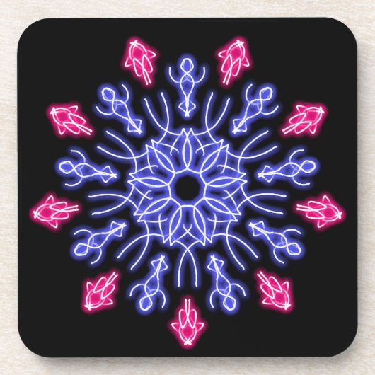 Blauwe en rode neonbloem drankjes onderzetter (Voorkant)