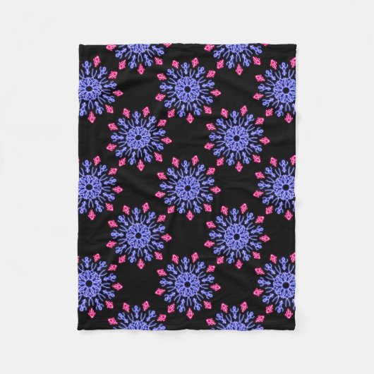Blauwe en rode neonbloem fleece deken (Voorkant)