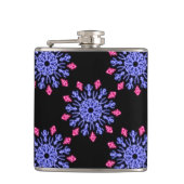 Blauwe en rode neonbloem heupfles (Voorkant)