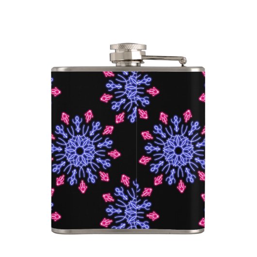 Blauwe en rode neonbloem heupfles (Achterkant)