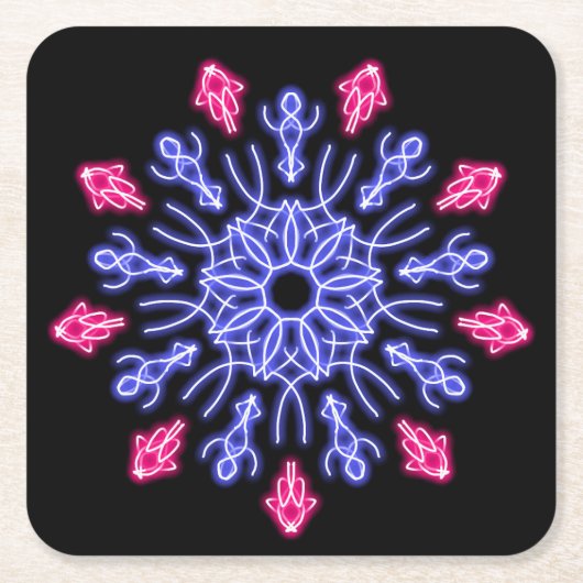 Blauwe en rode neonbloem kartonnen onderzetters (Voorkant)