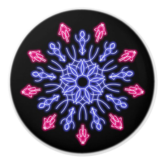 Blauwe en rode neonbloem keramische knop (Voorkant)