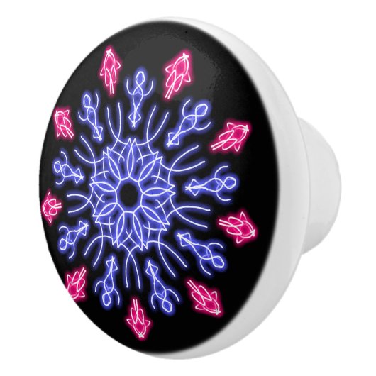 Blauwe en rode neonbloem keramische knop (Rechts)