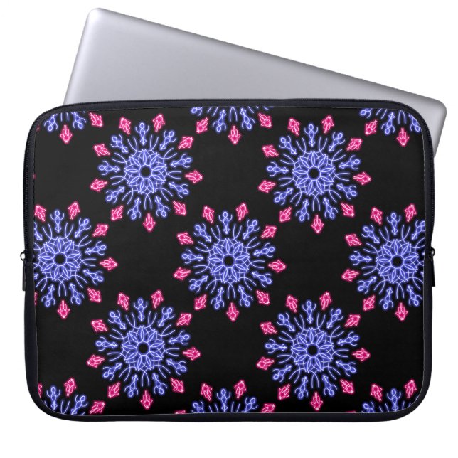 Blauwe en rode neonbloem laptop sleeve (Voorkant)