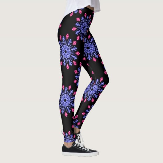 Blauwe en rode neonbloem leggings (Rechts)
