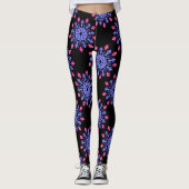 Blauwe en rode neonbloem leggings (Voorkant)
