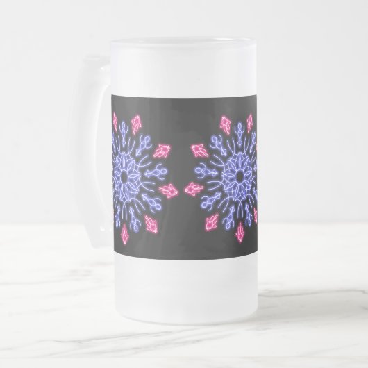 Blauwe en rode neonbloem matglas bierpul (Voorkant links)