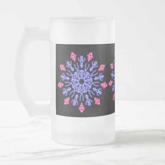 Blauwe en rode neonbloem matglas bierpul (Links)