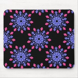 Blauwe en rode neonbloem muismat