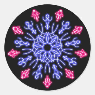 Blauwe en rode neonbloem ronde sticker