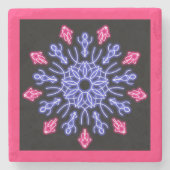 Blauwe en rode neonbloem stenen onderzetter (Voorkant)