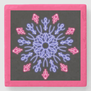 Blauwe en rode neonbloem stenen onderzetter