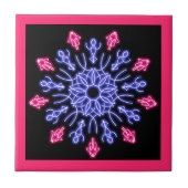 Blauwe en rode neonbloem tegeltje (Voorkant)