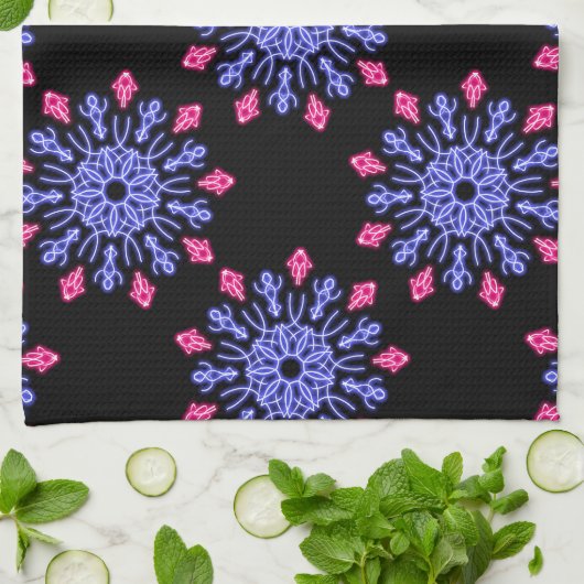 Blauwe en rode neonbloem theedoek (Gevouwen)