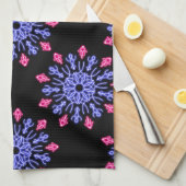 Blauwe en rode neonbloem theedoek (Quarter Fold)