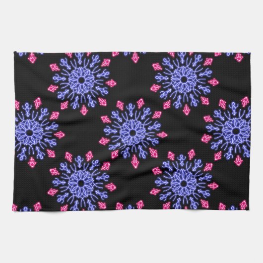 Blauwe en rode neonbloem theedoek (Horizontaal)