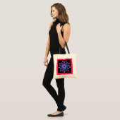 Blauwe en rode neonbloem tote bag (Voorkant (model))
