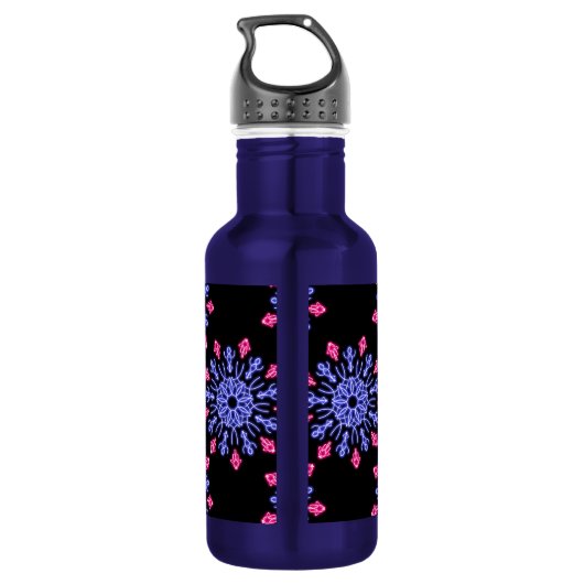 Blauwe en rode neonbloem waterfles (Achterkant)