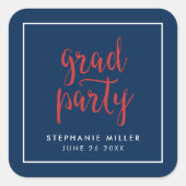 Blauwe en rode partij met Afstudeerder Vierkante Sticker (Voorkant)