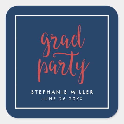 Blauwe en rode partij met Afstudeerder Vierkante Sticker (Voorkant)