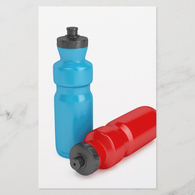 Blauwe en rode plastic flessen (Voorkant)