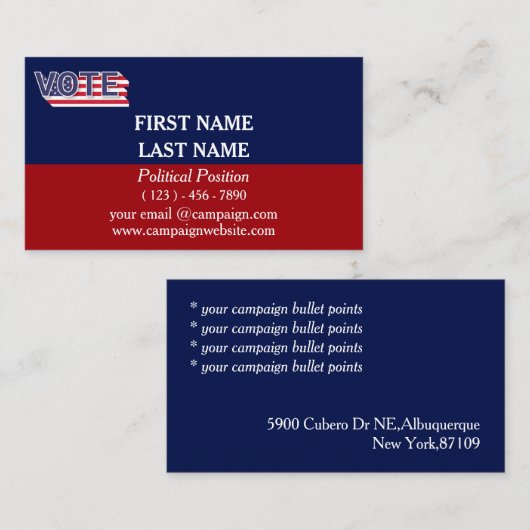 Blauwe en rode politieke campagne visitekaartje (Voorkant / Achterkant)