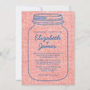 Blauwe en rode roodbruine Mason Jar Wedding Invita Kaart