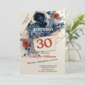 Blauwe en rode roos gotische 30e verjaardag kaart (Staand voorkant)