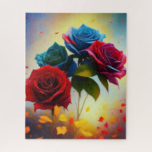 Blauwe en rode rozen, puzzel