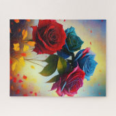 Blauwe en rode rozen, puzzel (Horizontaal)